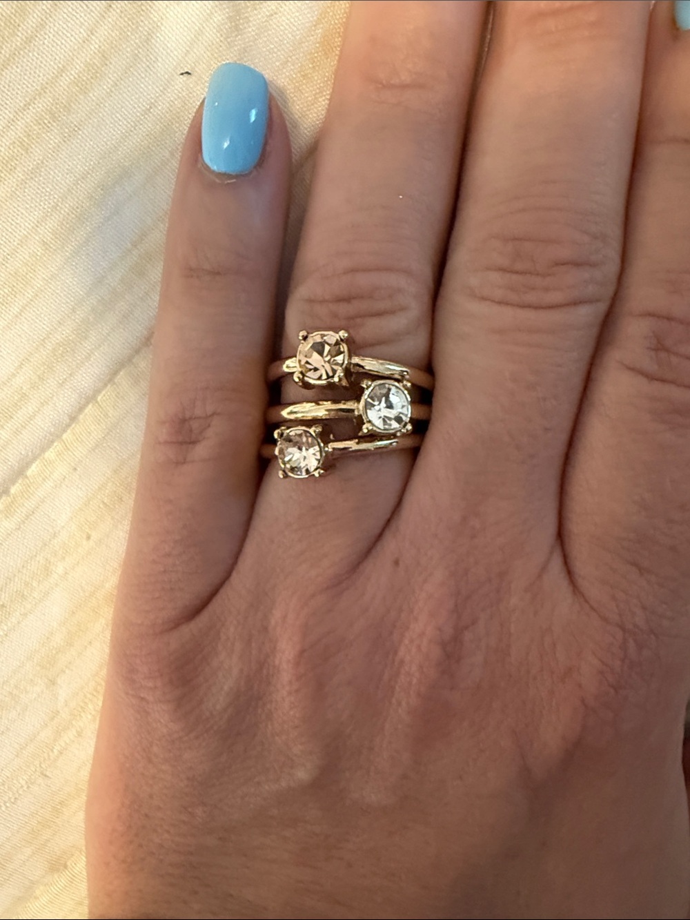 Goldtone Stackable Ring Set with Clear Stones - Women's Jewelry